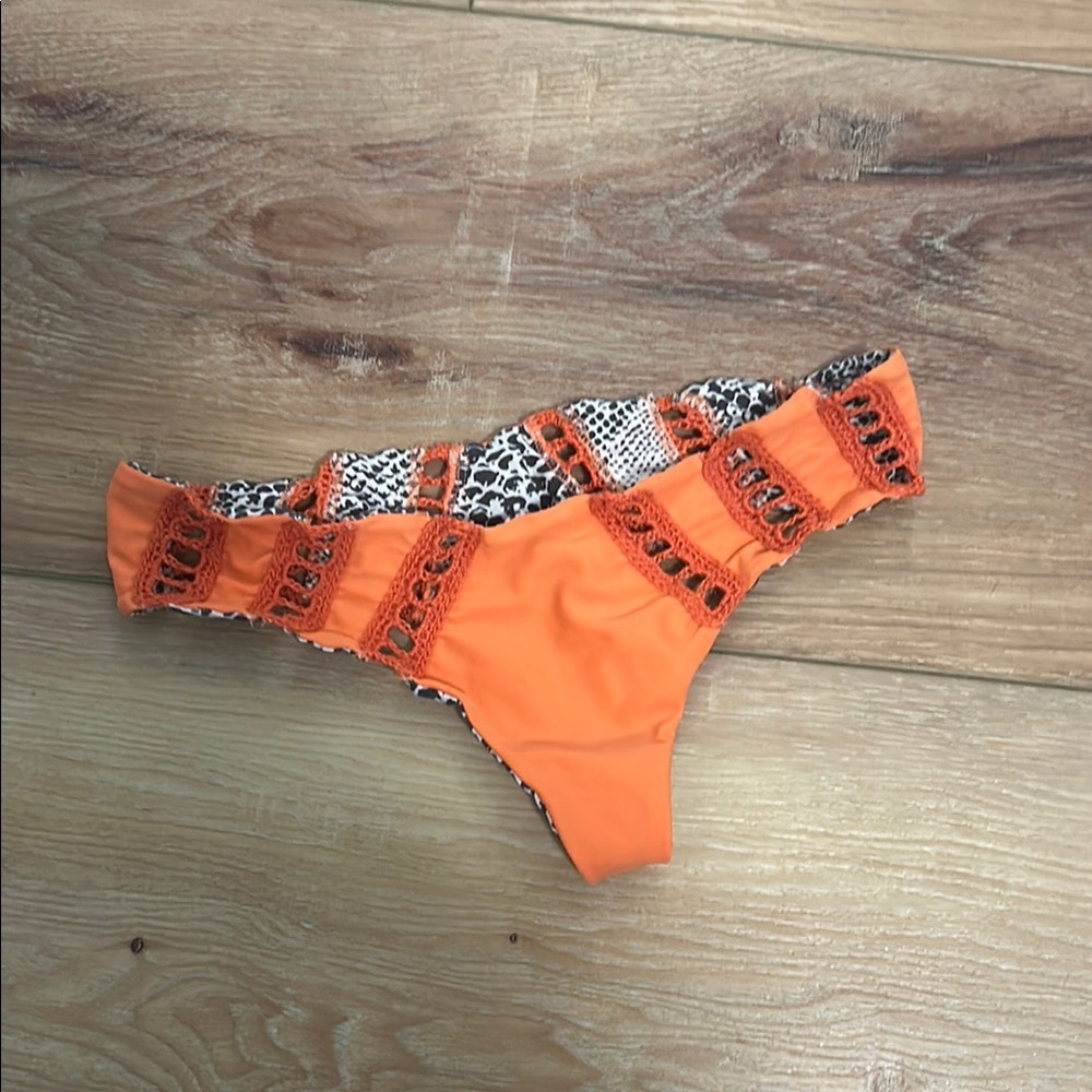 Acacia Swimwear Leopard Print Bikini Bottom with Orange Accents